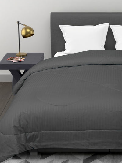 Dark Grey Striped Patterned 150 Gsm Reversible Ac Comforter