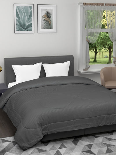 Dark Grey Striped Patterned 150 Gsm Reversible Ac Comforter