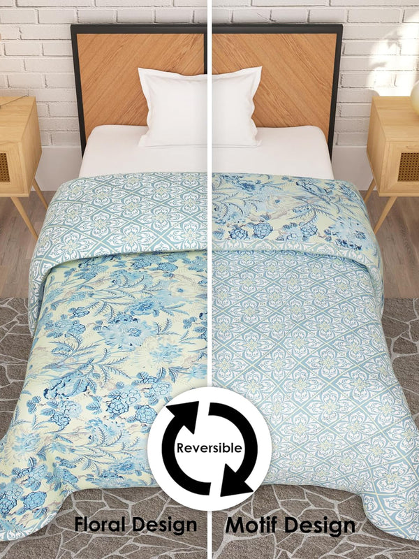 Blue & White Floral Patterned 150 Gsm Reversible Ac Comforter