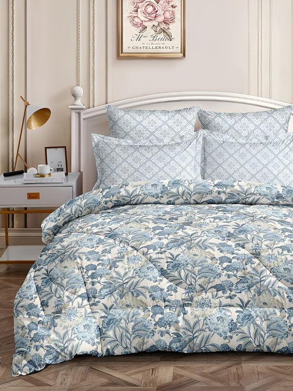 Blue & White Floral Patterned 150 Gsm Reversible Ac Comforter
