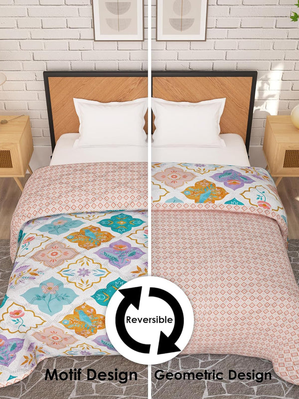 Multicolor Ethnic Motifs Patterned 150 Gsm Reversible Ac Comforter