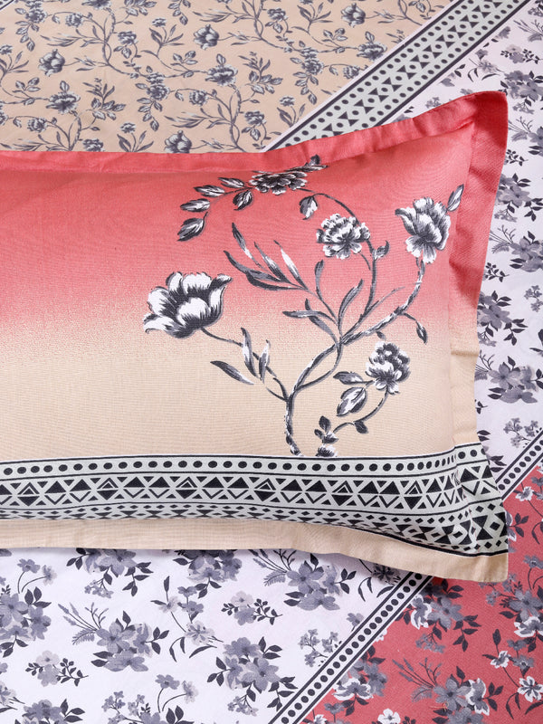 White & Pink Floral PATTERNED 240 TC QUEEN BEDSHEET WITH 2 PILLOW COVERS