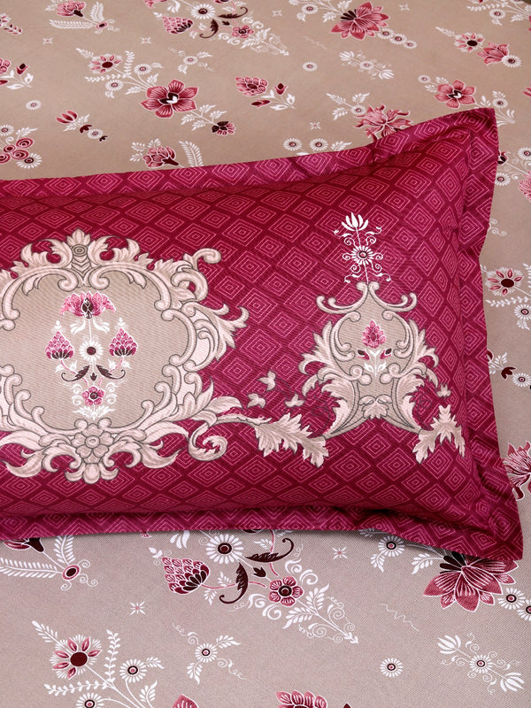 Dark Brown Floral PATTERNED 240 TC QUEEN BEDSHEET WITH 2 PILLOW COVERS