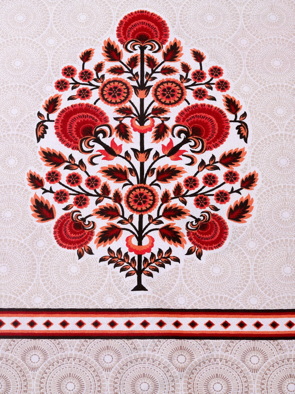 Cream & Brown Floral PATTERNED 240 TC QUEEN BEDSHEET WITH 2 PILLOW COVERS