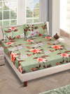 Green Floral PATTERNED 144 TC QUEEN BEDSHEET WITH 2 PILLOW COVERS