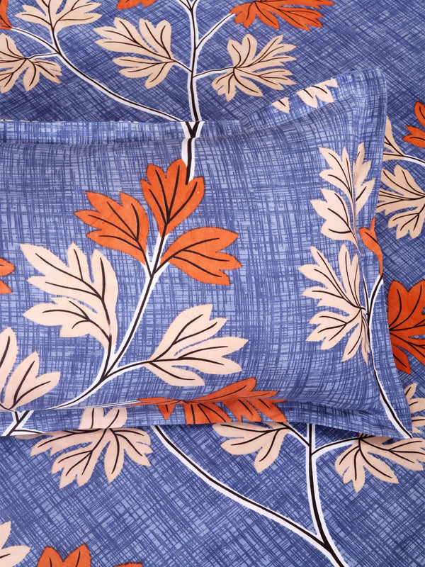 Blue Floral PATTERNED 144 TC QUEEN BEDSHEET WITH 2 PILLOW COVERS