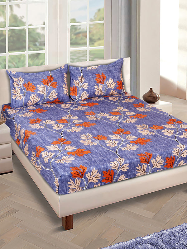 Blue Floral PATTERNED 144 TC QUEEN BEDSHEET WITH 2 PILLOW COVERS