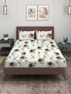 White Floral PATTERNED 300 TC QUEEN BEDSHEET WITH 2 PILLOW COVERS