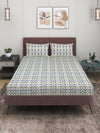 Blue & White Geometric PATTERNED 300 TC QUEEN BEDSHEET WITH 2 PILLOW COVERS