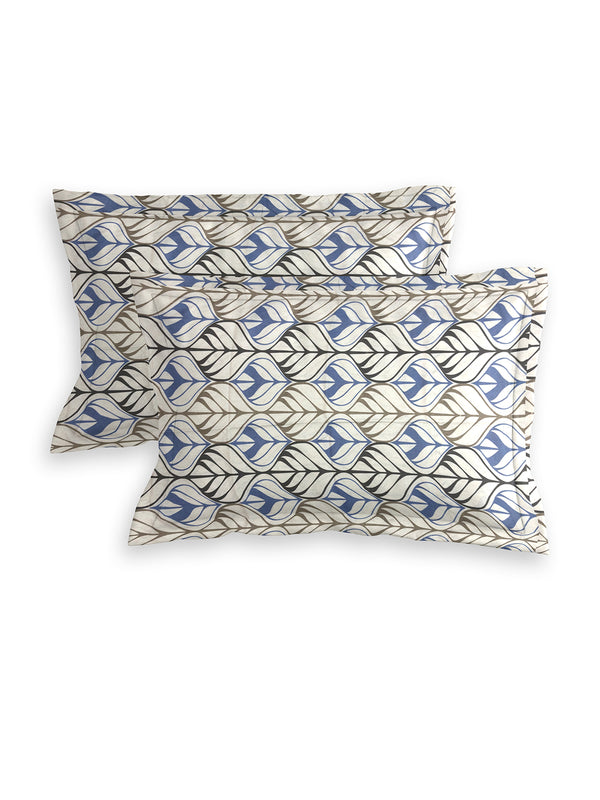 Blue & White Geometric PATTERNED 300 TC QUEEN BEDSHEET WITH 2 PILLOW COVERS