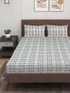 Blue & White Geometric PATTERNED 300 TC QUEEN BEDSHEET WITH 2 PILLOW COVERS