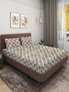 Maroon & Off White Geometric PATTERNED 300 TC QUEEN BEDSHEET WITH 2 PILLOW COVERS