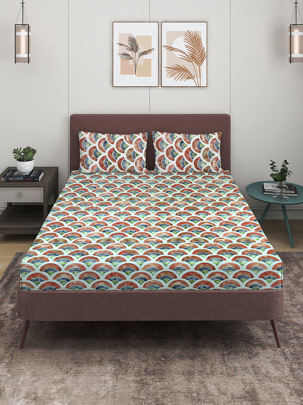 Maroon & Off White Geometric PATTERNED 300 TC QUEEN BEDSHEET WITH 2 PILLOW COVERS