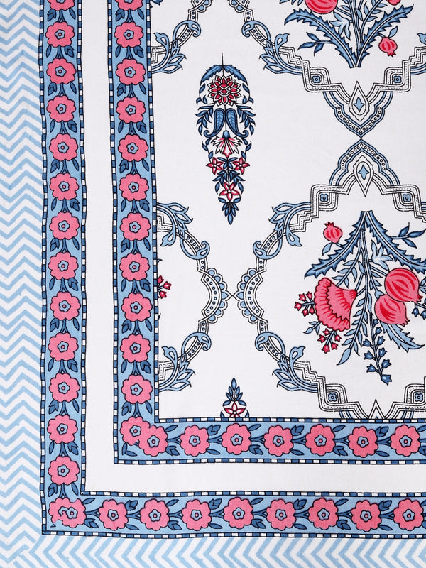 Blue & White Ethnic Motifs PATTERNED 220 TC QUEEN BEDSHEET WITH 2 PILLOW COVERS