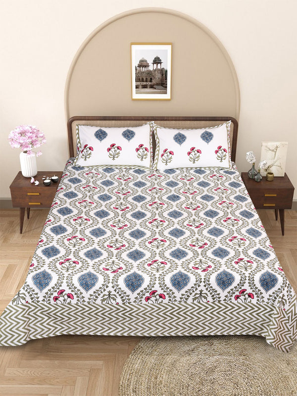 Multicolor Ethnic Motifs PATTERNED 220 TC QUEEN BEDSHEET WITH 2 PILLOW COVERS