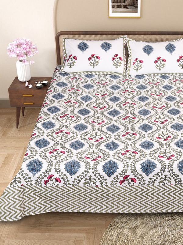 Multicolor Ethnic Motifs PATTERNED 220 TC QUEEN BEDSHEET WITH 2 PILLOW COVERS