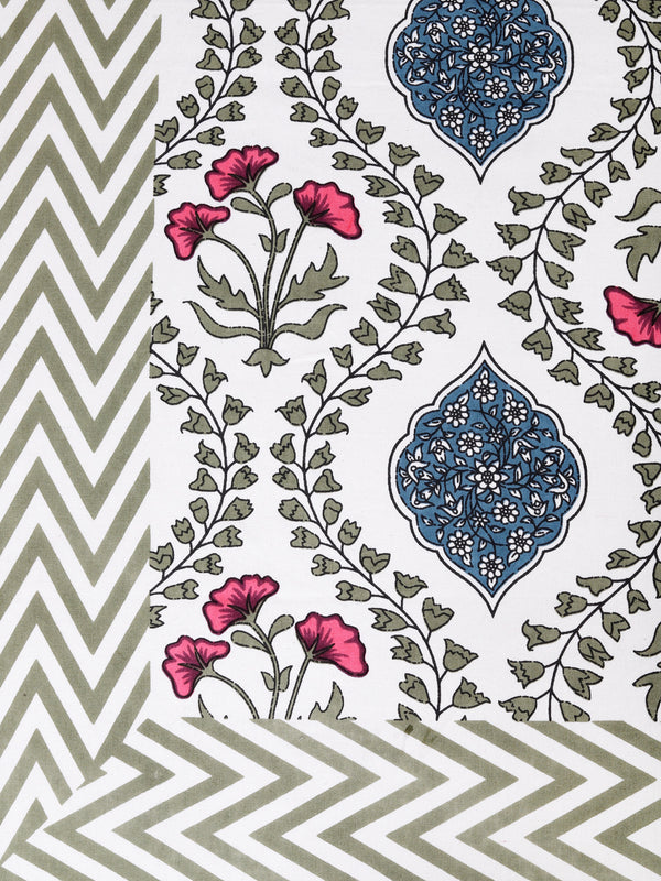 Multicolor Ethnic Motifs PATTERNED 220 TC QUEEN BEDSHEET WITH 2 PILLOW COVERS