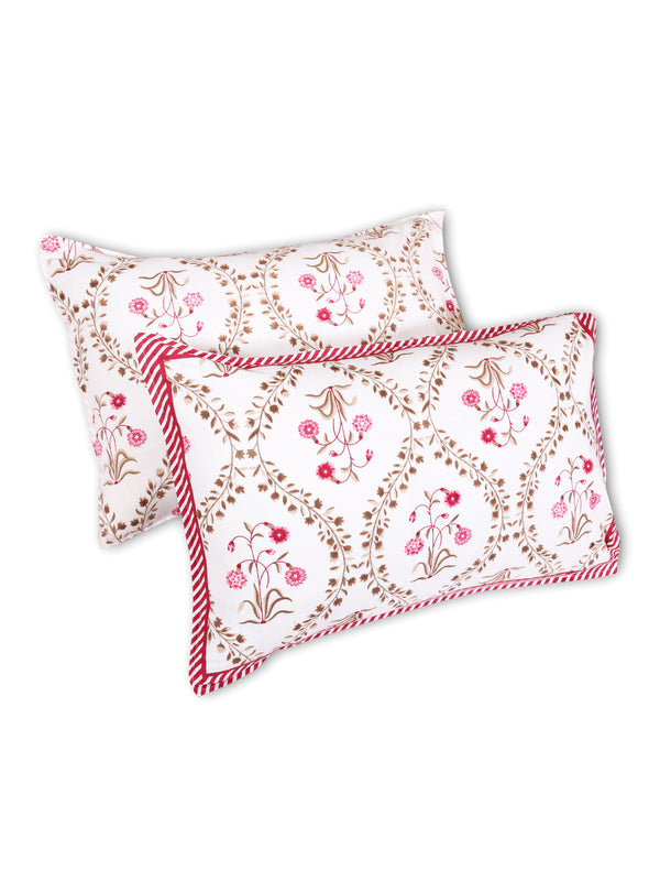 Cream & Brown Ethnic Motifs PATTERNED 220 TC QUEEN BEDSHEET WITH 2 PILLOW COVERS