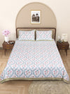 Blue & White Ethnic Motifs PATTERNED 220 TC QUEEN BEDSHEET WITH 2 PILLOW COVERS