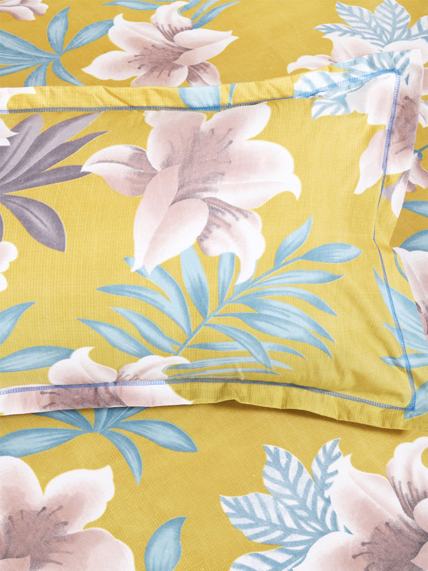 Beige Floral PATTERNED 144 TC QUEEN BEDSHEET WITH 2 PILLOW COVERS