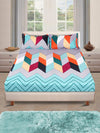 Teal Geometric PATTERNED 144 TC QUEEN BEDSHEET WITH 2 PILLOW COVERS