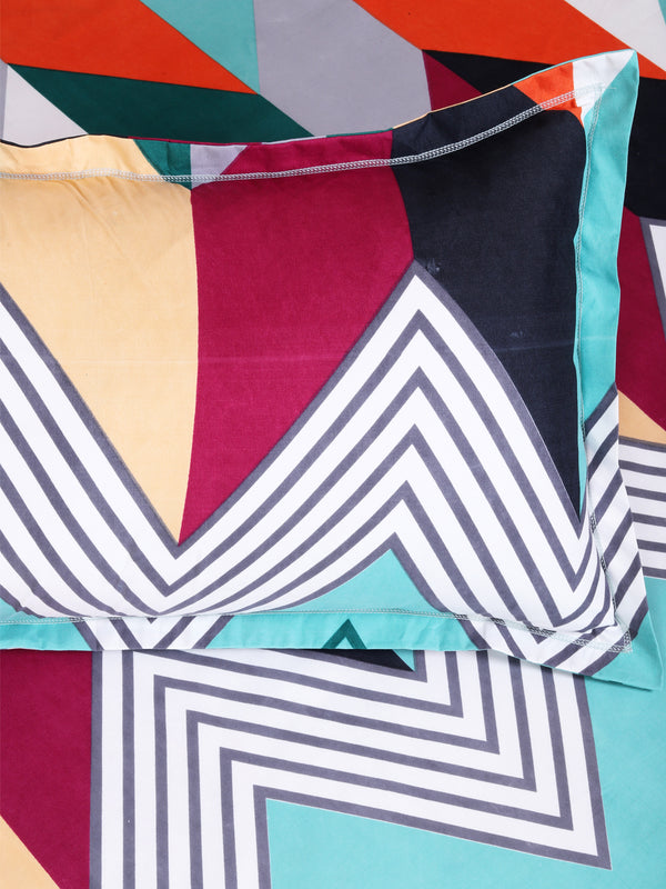 Teal Geometric PATTERNED 144 TC QUEEN BEDSHEET WITH 2 PILLOW COVERS