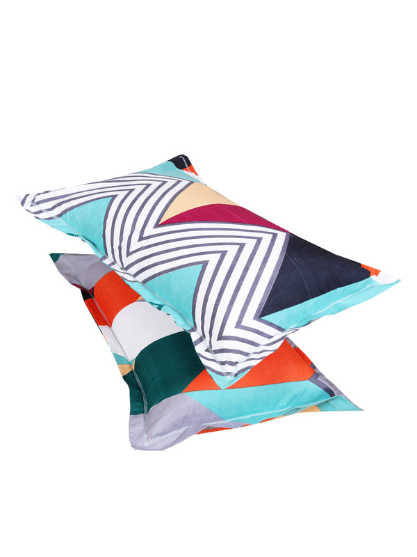 Teal Geometric PATTERNED 144 TC QUEEN BEDSHEET WITH 2 PILLOW COVERS