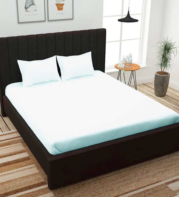 White Solid PATTERNED 150 TC QUEEN BEDSHEET WITH 2 PILLOW COVERS