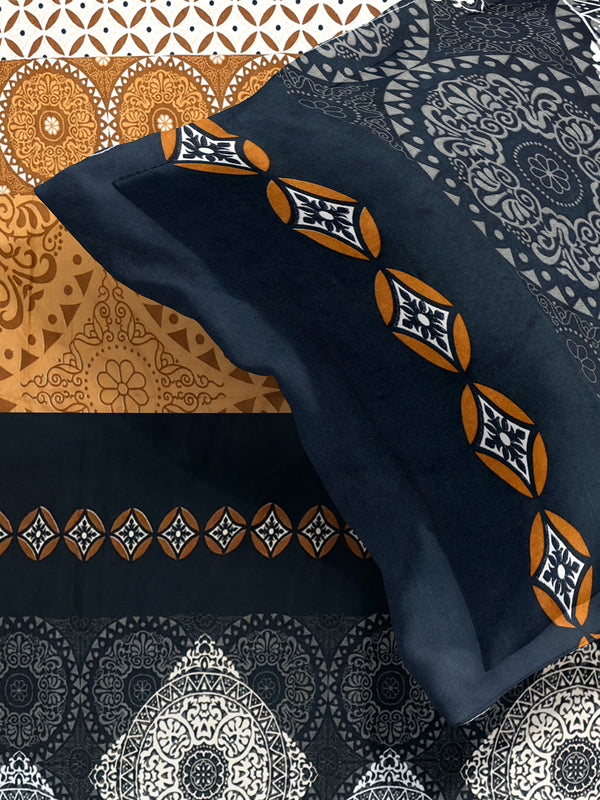 MULTICOLOR ETHNIC MOTIFS PATTERNED 144 TC QUEEN BEDSHEET WITH 2 PILLOW COVERS