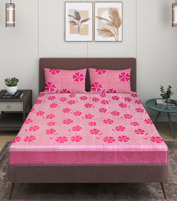 144 TC Pink Bedsheet with 2 Pillow Covers