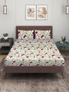 144 TC White & Pink, Green Double Bedsheet with 2 Pillow Covers