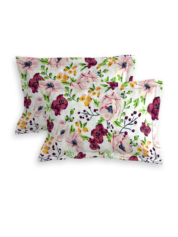 144 TC White & Pink, Green Double Bedsheet with 2 Pillow Covers