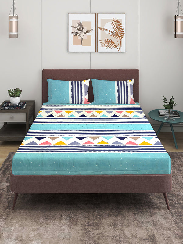 144 TC Blue Double Bedsheet with 2 Pillow Covers