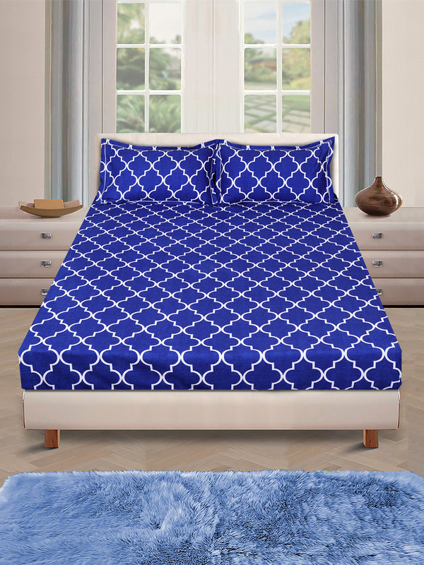 144 TC Blue Double Bedsheet with 2 Pillow Covers