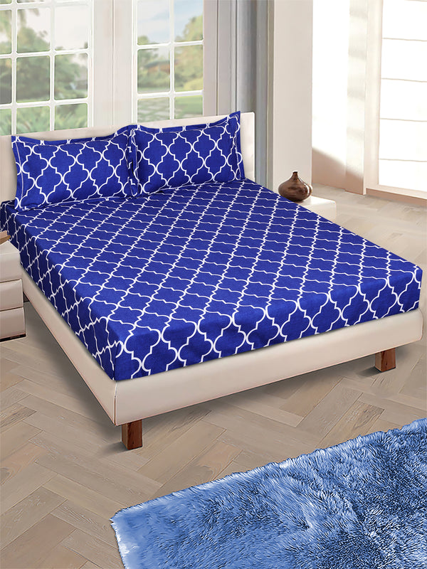 144 TC Blue Double Bedsheet with 2 Pillow Covers