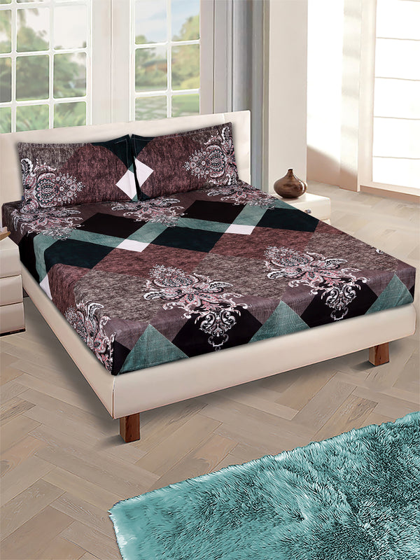 144 TC Brown Double Bedsheet with 2 Pillow Covers