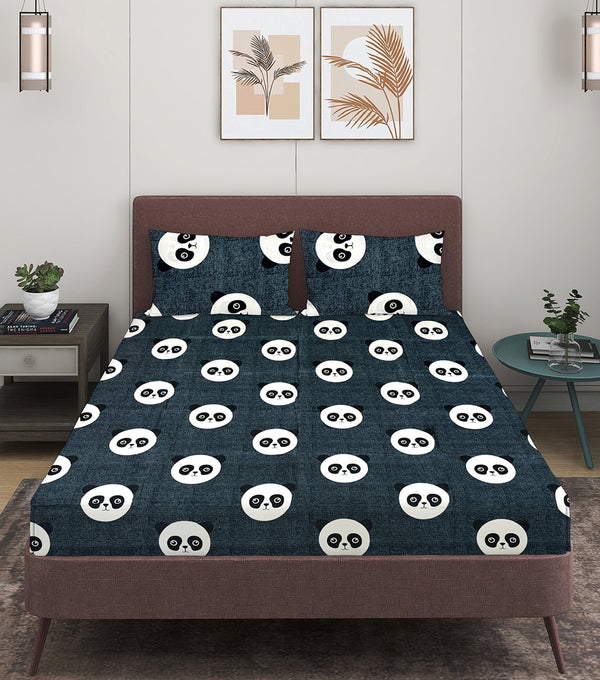 Black Animal Patterned 144 TC Queen Bedsheet with 2 Pillow Covers