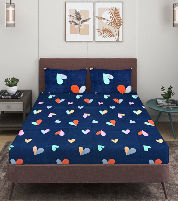 Blue Floral Patterned 144 TC Queen Bedsheet with 2 Pillow Covers