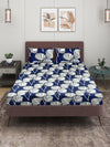 Blue & White Floral Patterned 144 TC Queen Bedsheet with 2 Pillow Covers