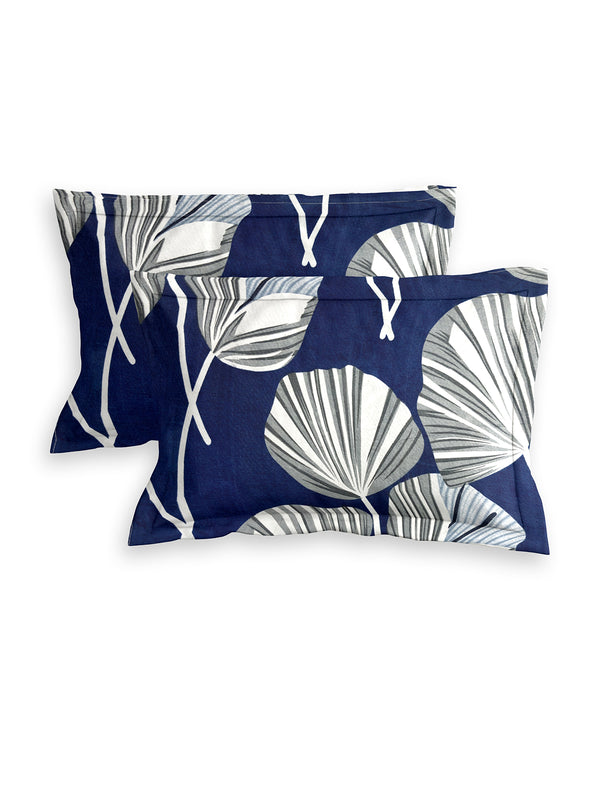 Blue & White Floral Patterned 144 TC Queen Bedsheet with 2 Pillow Covers