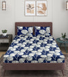Blue & White Floral Patterned 144 TC Queen Bedsheet with 2 Pillow Covers