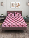 Pink Floral Patterned 144 TC Queen Bedsheet with 2 Pillow Covers