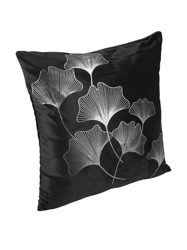 Black & Silver Set of 5 Foil  Patterned Velvet Square Cushion Covers