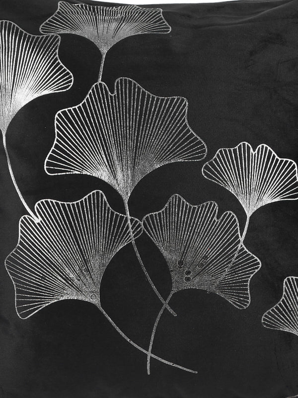 Black & Silver Set of 5 Foil  Patterned Velvet Square Cushion Covers