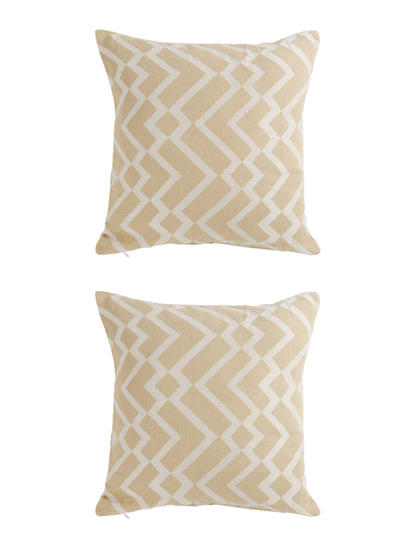 Beige & White Set of 5 Zig Zag Patterned Polycotton Square Cushion Covers