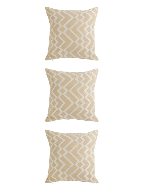 Beige & White Set of 5 Zig Zag Patterned Polycotton Square Cushion Covers