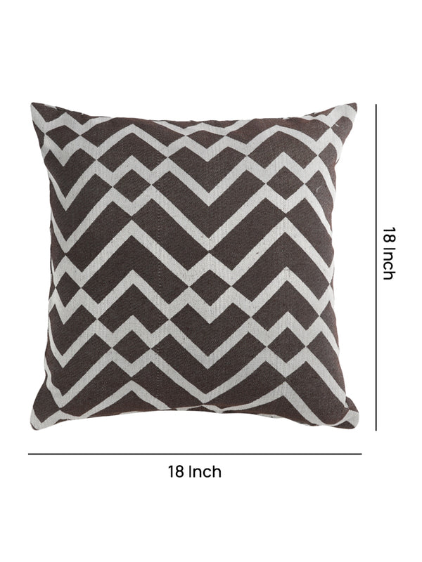 Brown & White Set of 5 Zig Zag Patterned Polycotton Square Cushion Covers