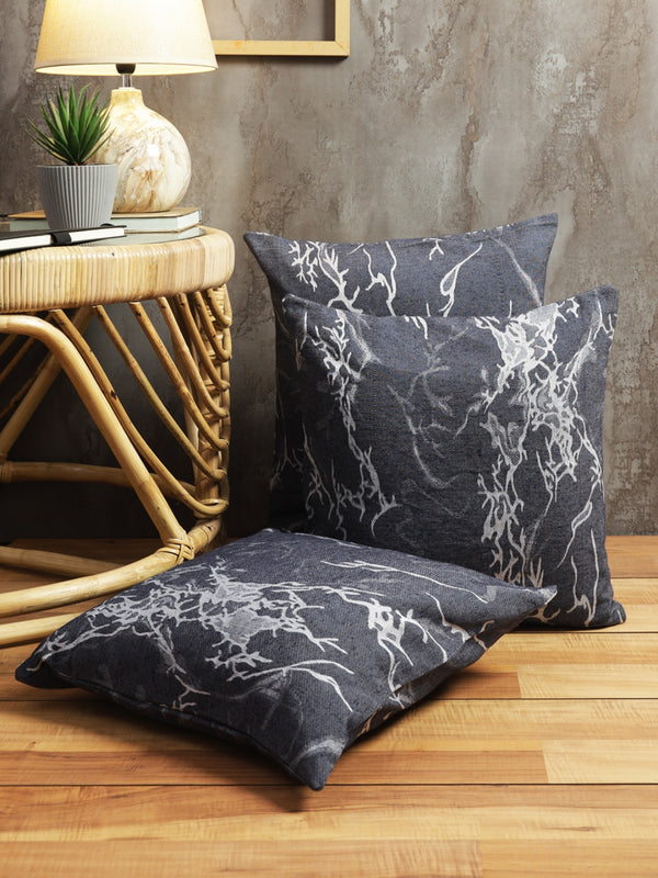 Black Set of 5 Abstract Patterned Polycotton Square Cushion Covers