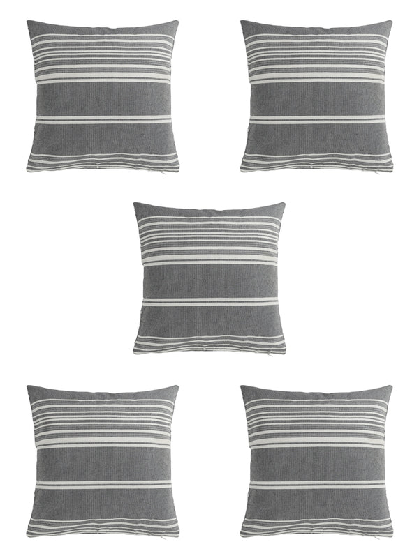 Grey Set of 5 Striped Patterned Polycotton Square Cushion Covers