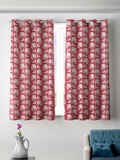 Romee Pink Floral Patterned Set of 2 Window Curtains